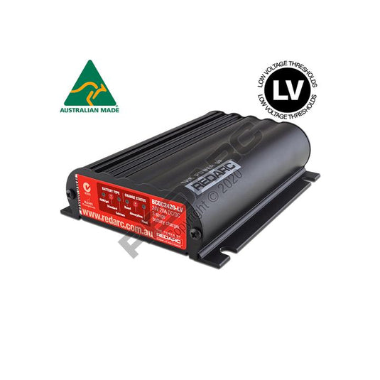 REDARC Battery Charger 3 Stage 20A 9V-32V In, 24V Out (Nom.) + MPPT Regulator, Low Voltage