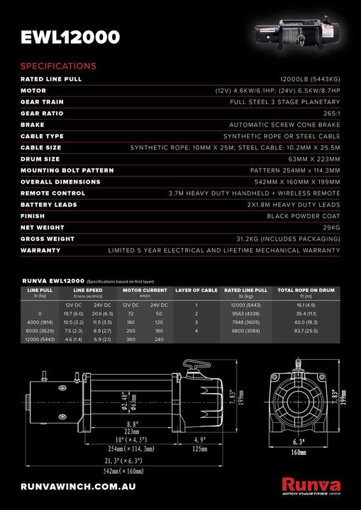 Runva EWL12000 - EWL12000 12V WITH SYNTHETIC ROPE Runva