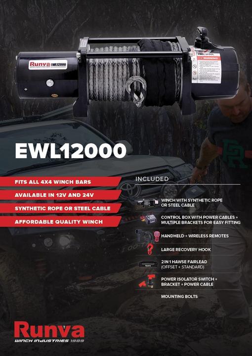 Runva EWL12000 - EWL12000 12V WITH SYNTHETIC ROPE Runva